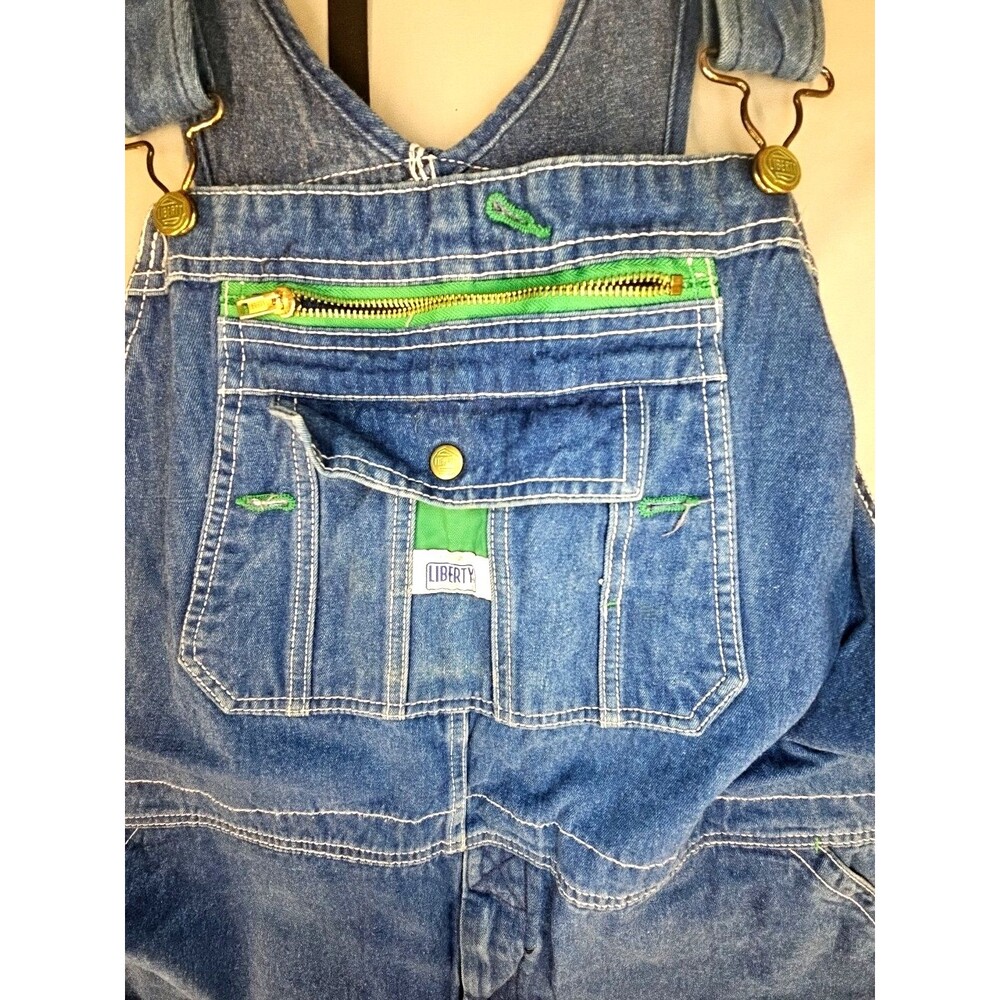 Liberty Mens Bib Overalls 46x28 Blue Denim Carpenter Hammer Loop Workwear